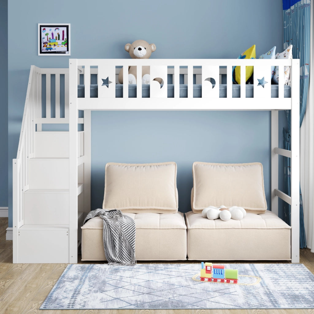 Letto a castello funzionale in legno massello 90x200 cm