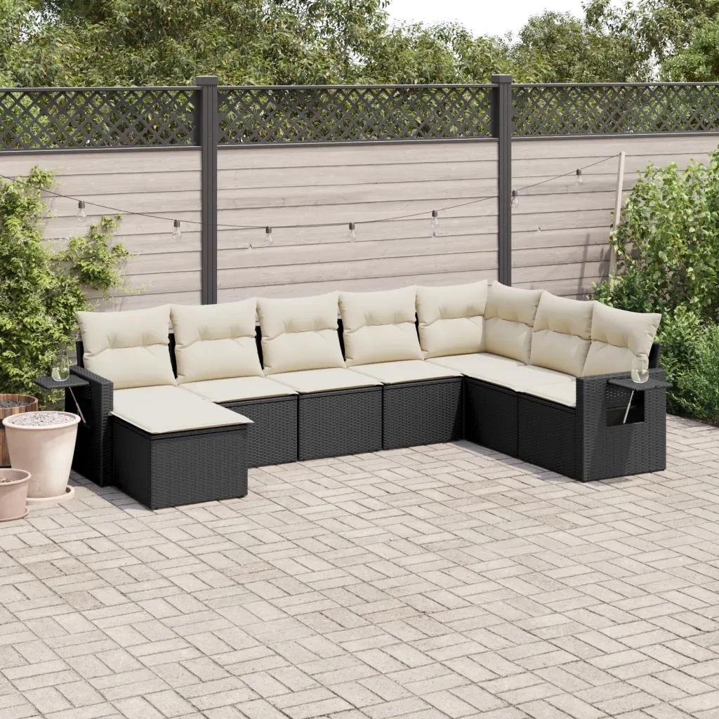 Set Divani da Giardino con Cuscini 8 pz Nero in Polyrattan 3220555