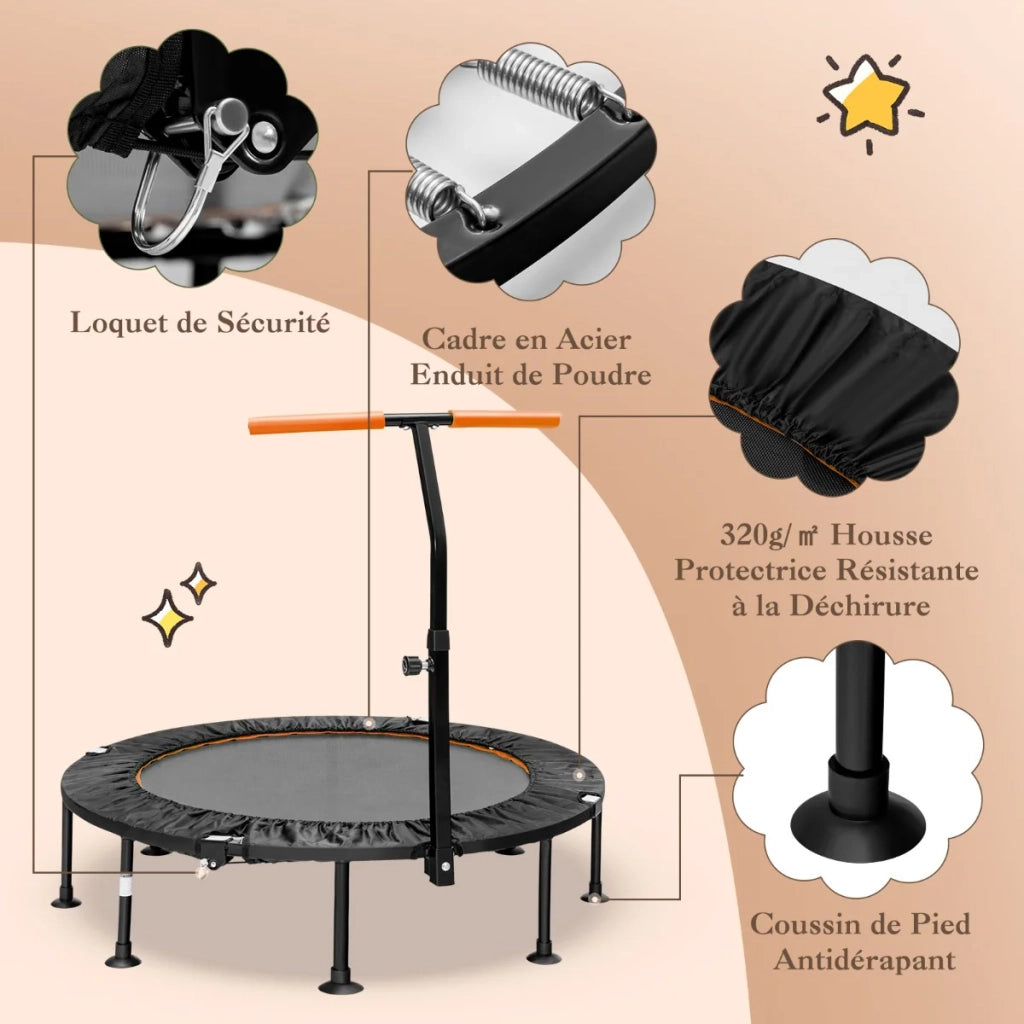 Mini trampolino pieghevole da interno 117 x 117 x 121 cm sicurezza migliorata design ergonomico metallo arancione 20_0017624