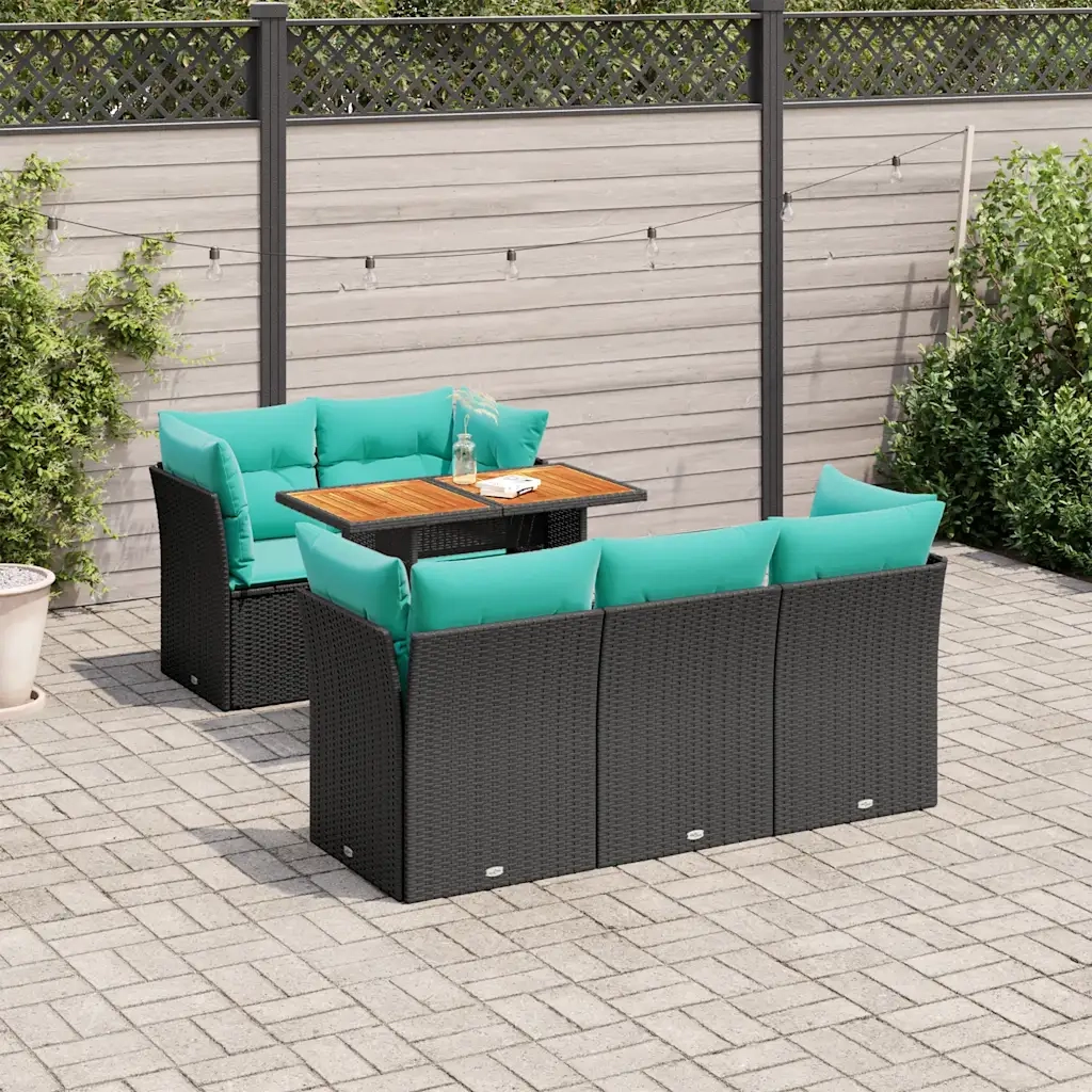 Set Divano da Giardino 6 pz con Cuscini Nero in Polyrattan