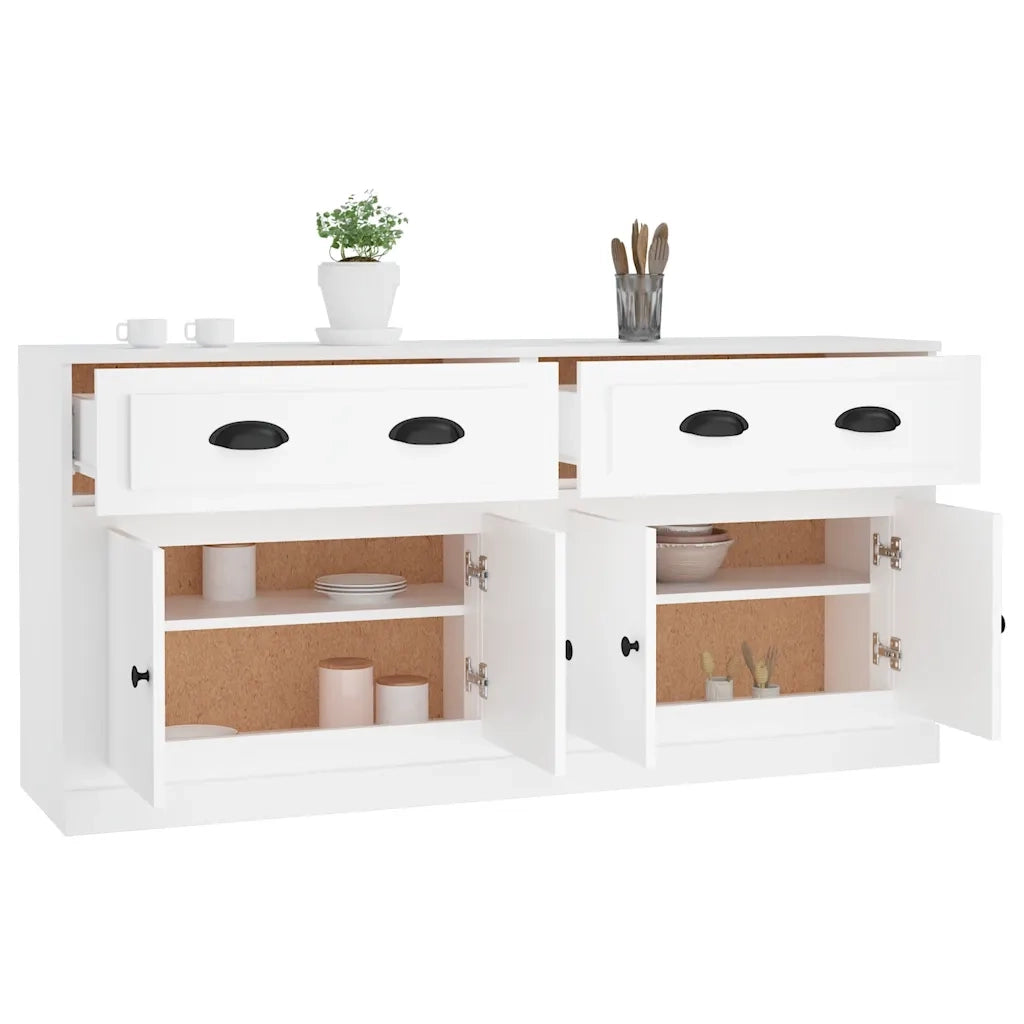 Credenze 2 pz | Madia | Buffet da pranzo | Armadio da pranzo Bianche in Legno Multistrato