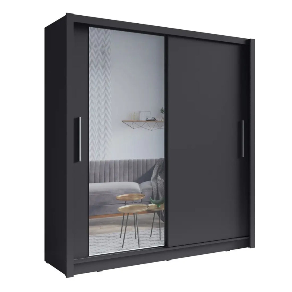 Armadio con 2 porte scorrevoli e specchio 155 cm - grigio grafite - Collezione OZZULA