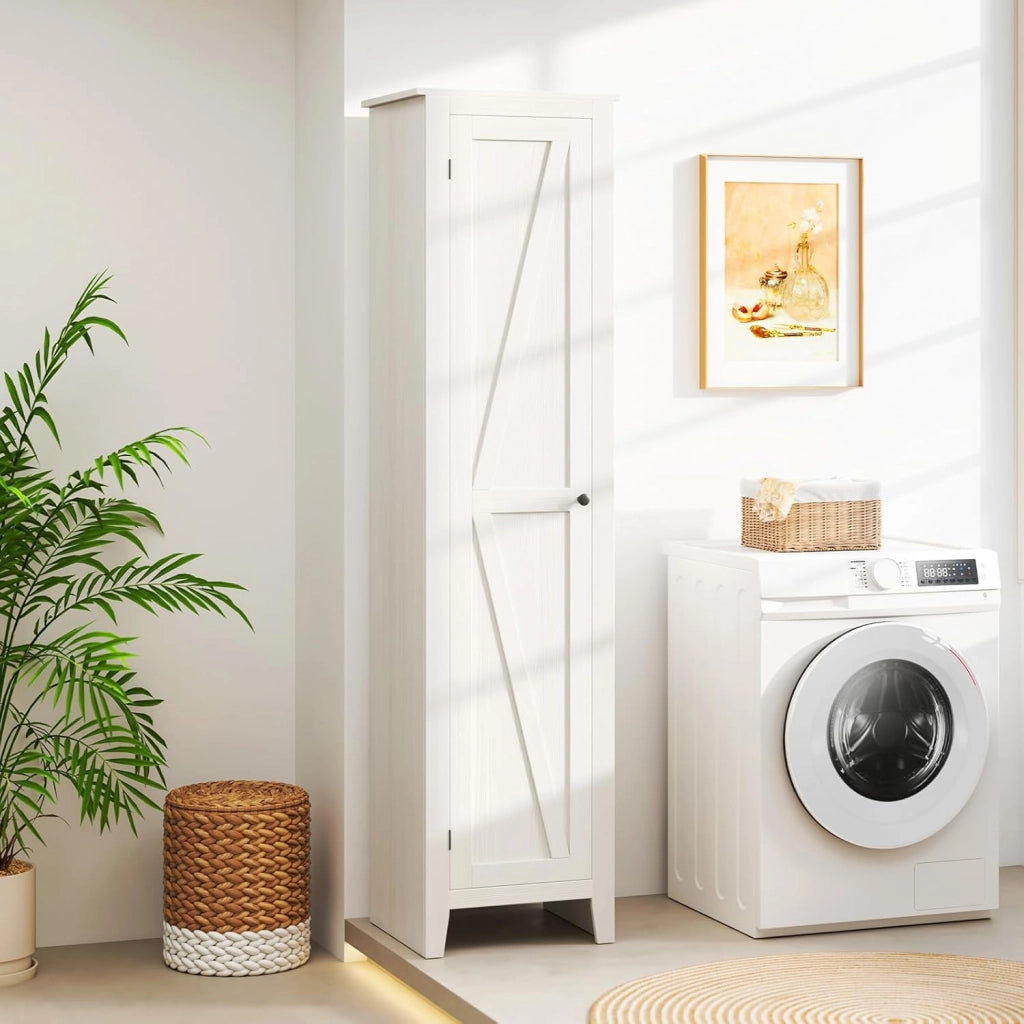 Mobile Bagno 43 x 39,5 x 183 cm, Colonna Bagno con Ante e 4 Ripiani, Armadietto Salvaspazio Alto a Colonna in MDF, per Soggiorno, Cucina e Ufficio (Bianco)