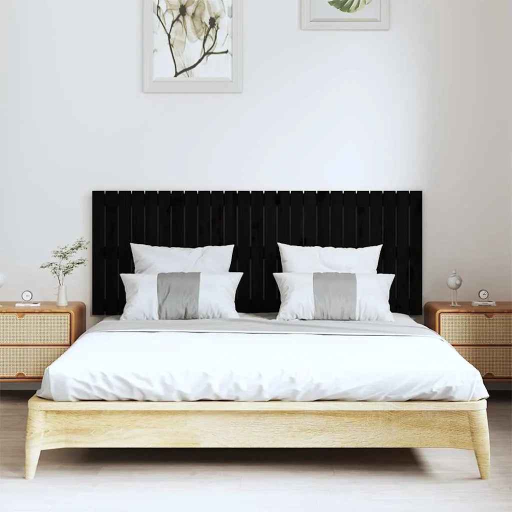 Testiera da Parete Nera 159,5x3x60 cm in Legno Massello di Pino 824852
