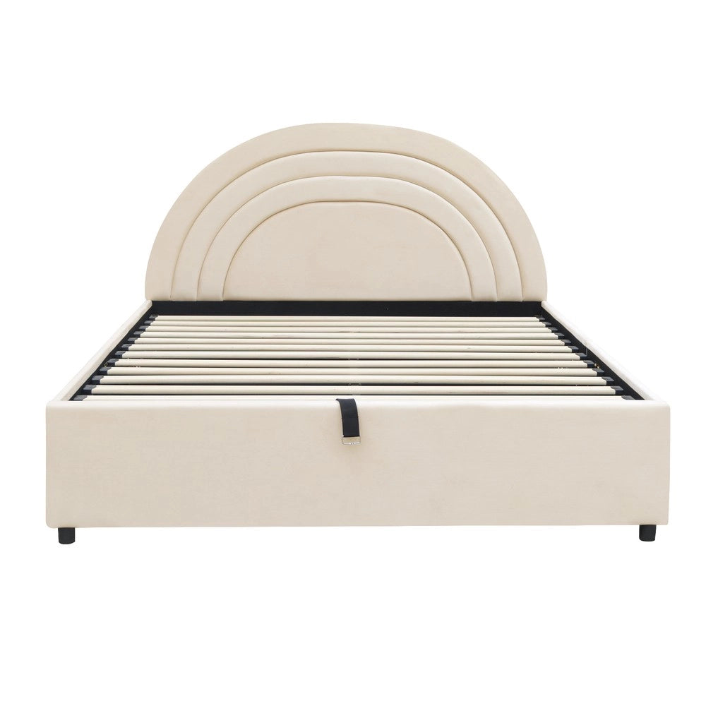 Letto Imbottito 140x200 con Testiera e Rete a Doghe ¨C Xylo ¨C Velluto Beige