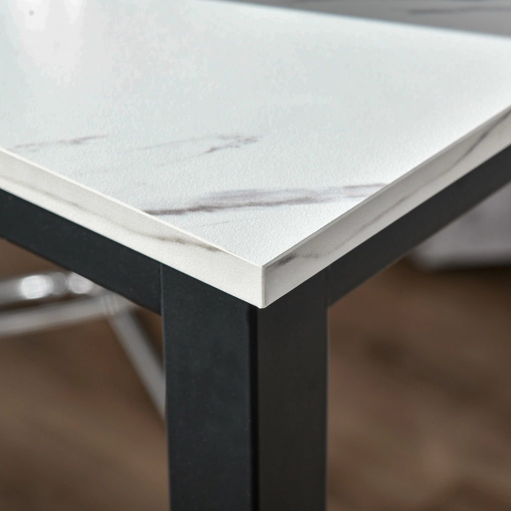 Tavolo da pranzo - bar effetto marmo - 120x40x100 cm - piedi regolabili - bianco+nero - acciaio