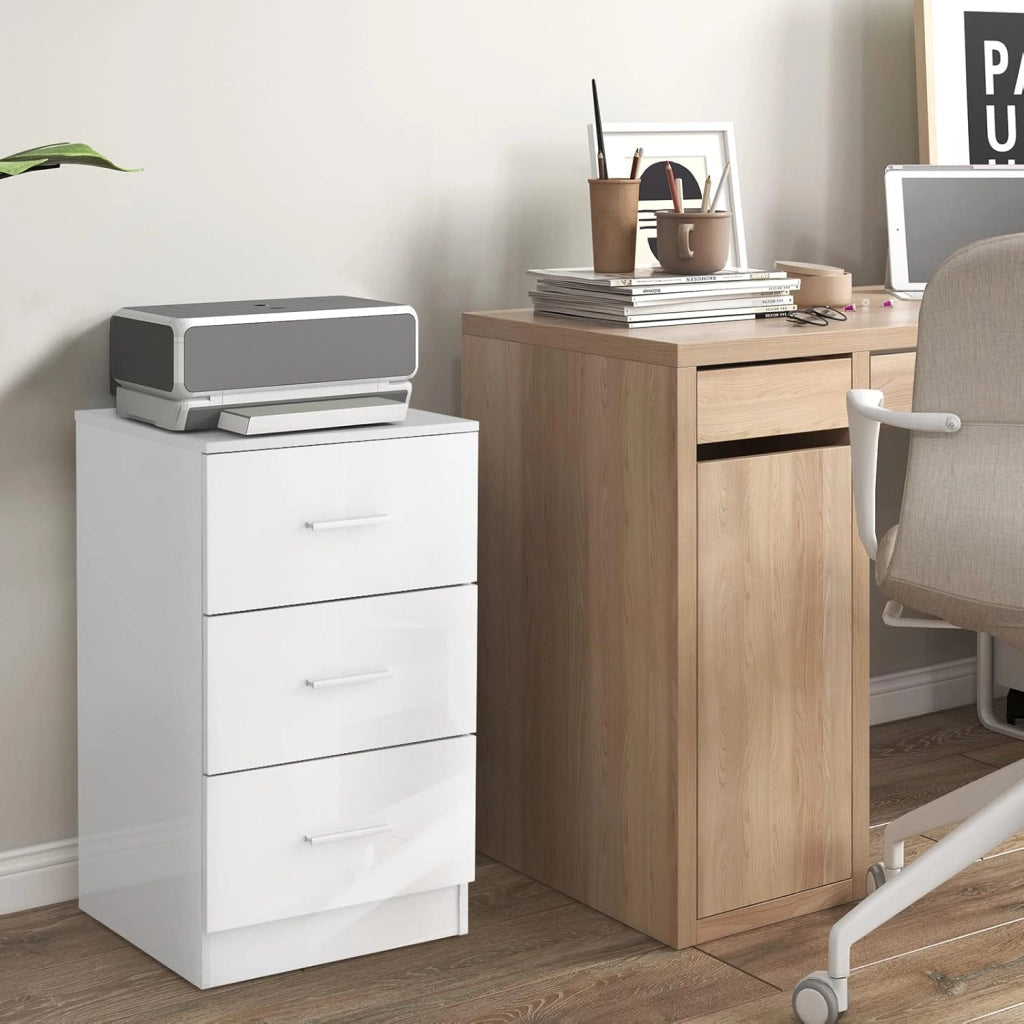 Cassettiera per ufficio con 3 cassetti, piccola commode multifunzionale con tappetino protettivo, classificatore con dispositivo anti-ribaltamento, 37 x 34 x 66,5 cm (Confezione da 2