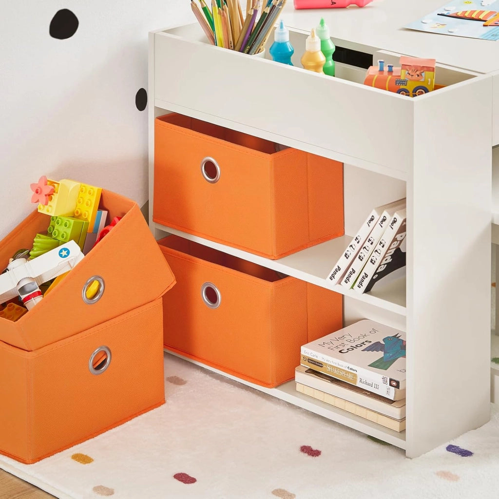 Tavolo multifunzionale per bambini con 2 sgabelli e 8 contenitori Set tavolo e sedie per cameretta bambini Tavolo da gioco con spazio di archiviazione Bianco 87x50x50 cm KMB75-W