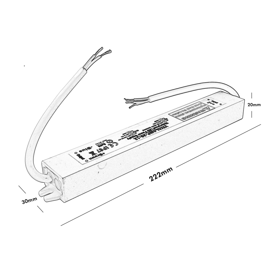 Alimentatore slim IP67 36W trasformatore impermeabile da 230V a 12V dc 3A strisce LED lampade telecamere