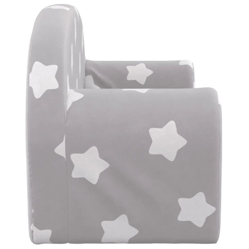 Divano Bambini 2 Posti Grigio Chiaro con Stelle Morbido Peluche 356986