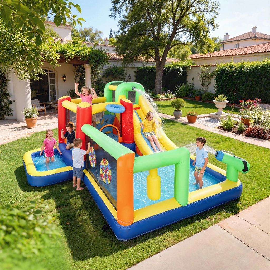 Castello Gonfiabile Bambini con Scivolo e Piscina ¨C zephmum ¨C 330x290x185 cm Multicolore