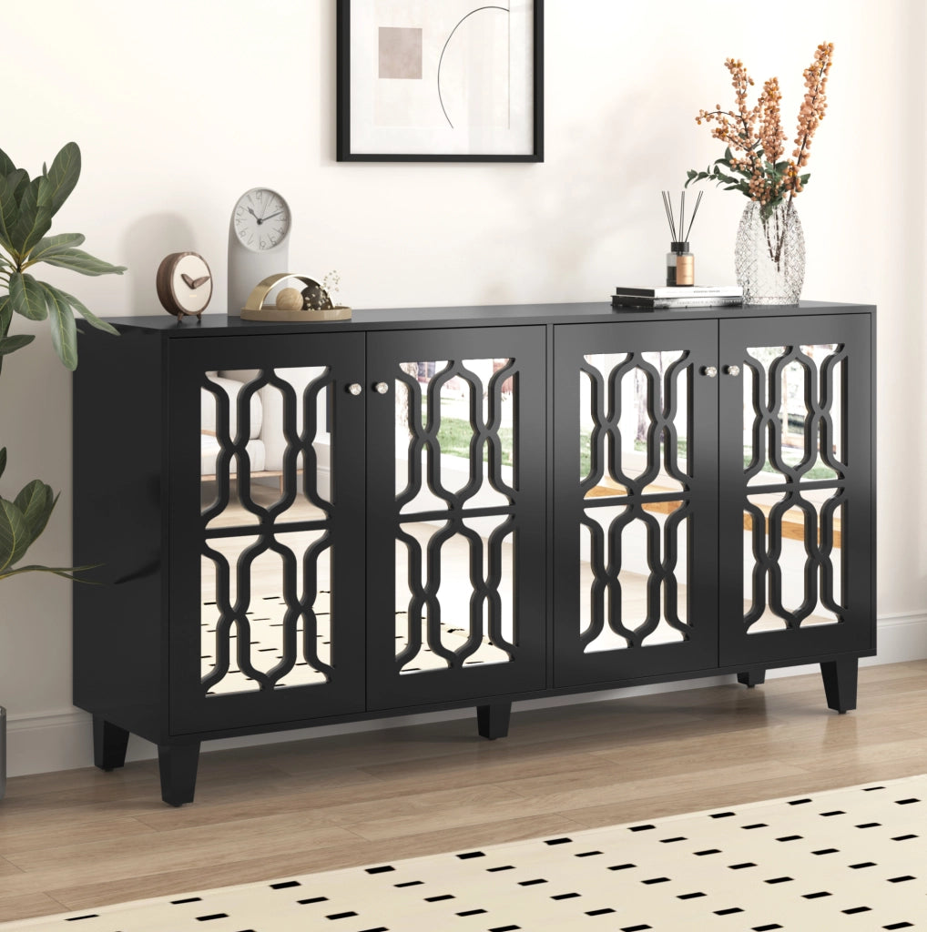 Credenza 160x40x84 cm con 4 ante; ripiani interni mobili; MDF nero