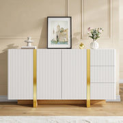 Credenza con 3 ante e 3 cassetti frontali scanalati in MDF e pannello truciolare bianca 140 × 36 × 75 cm