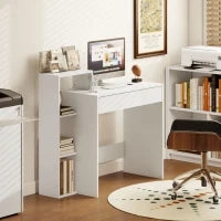 Scrivania PC Moderna con 3 Ripiani Aperti e Cassetto, in Legno Bianco, 100x40x90 cm