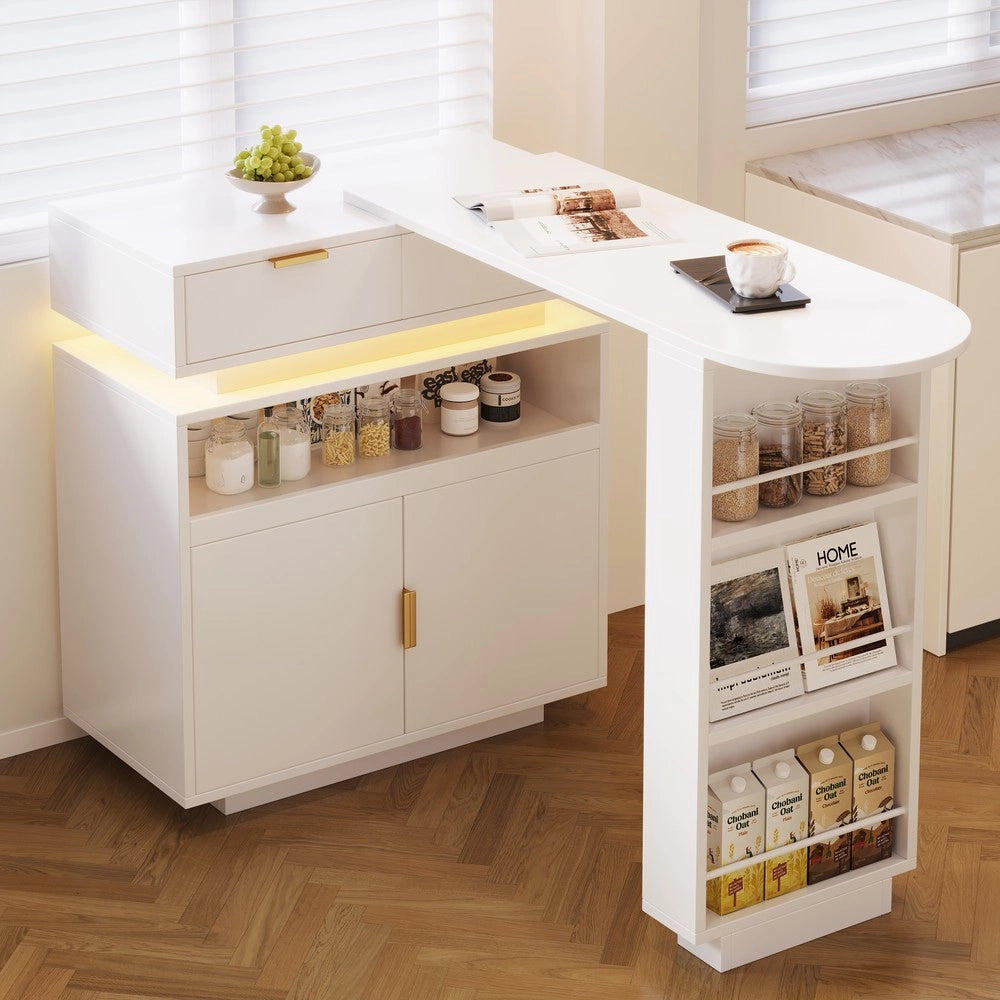Tavolo Bar Allungabile con Vano Contenitore e LED ¨C Xylo ¨C Bianco, 115-183x40x99 cm