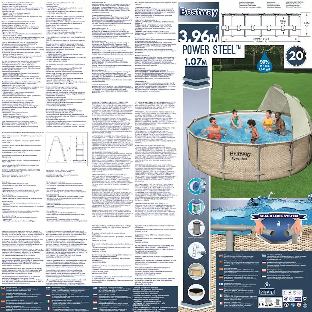 Bestway Set Piscina con Tettoia Power Steel 396x107 cm 3202571