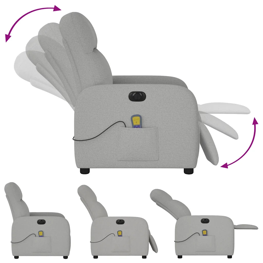 Divano Sedia-Poltrona Reclinabile Massaggio Elettrica Grigio Nuvola Tessuto 933850