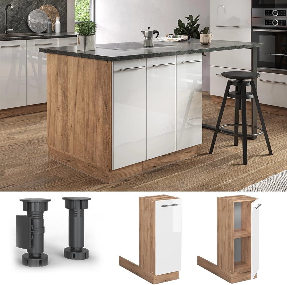 Isola cucina Fame-Line, Bianco lucido, 30 cm senza piano di lavoro, liberamente combinabile con altri moduli Fame-Line