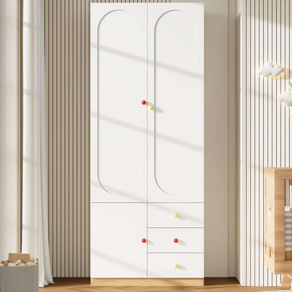 Armadio per bambini 80x50x200 cm con 2 ante e 3 cassetti in MDF bianco