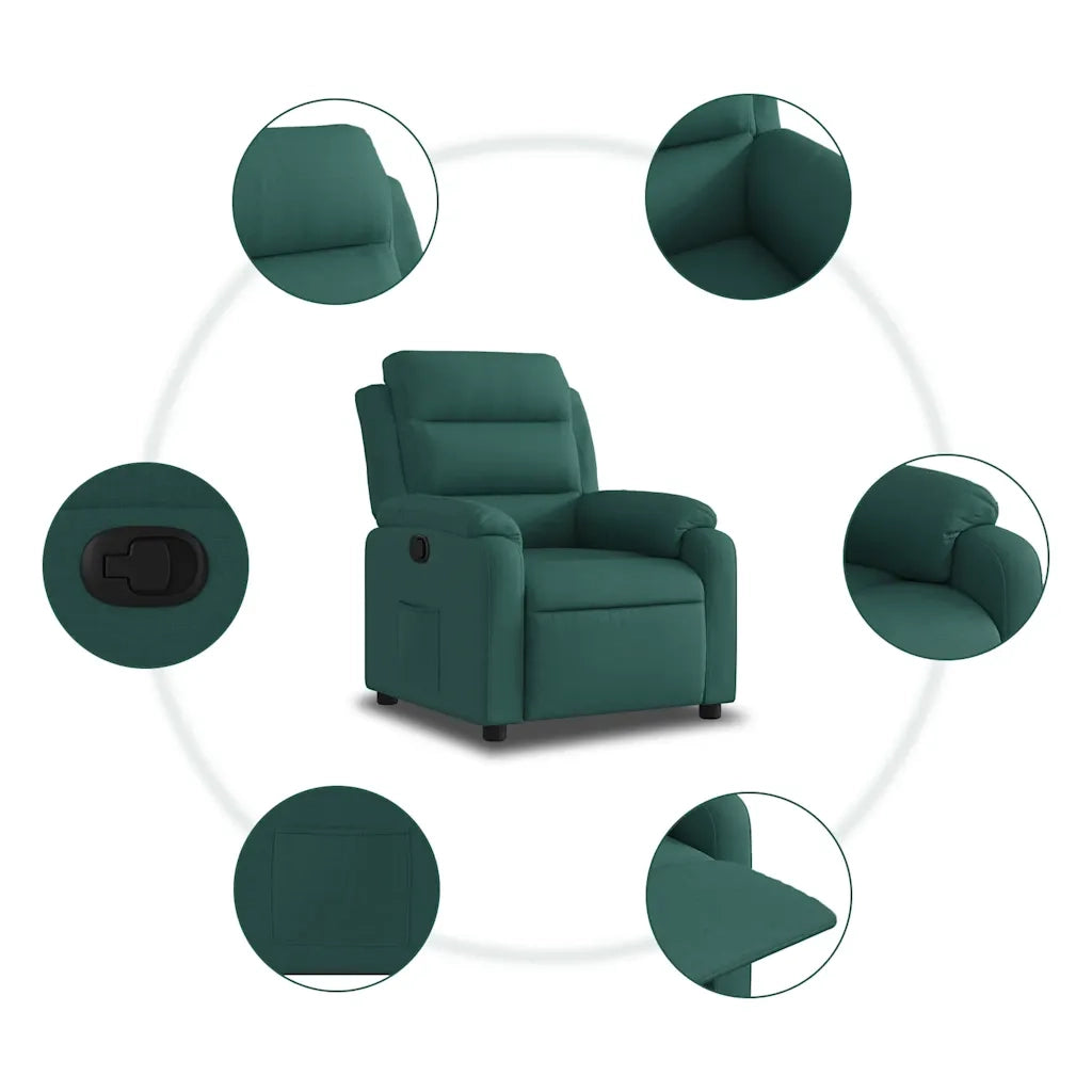 Poltrona | Sedia Relax Reclinabile in Tessuto Verde Scuro
