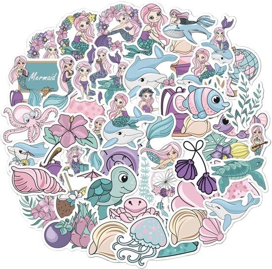 Etichette Kawaii Sirena Thema - 50 Pezzi - Etichette in Vinile Idrorepellenti - Ideali per Bambini/Donne - Perfette per la Decorazione - Alta Qualità - Etichette Decorative