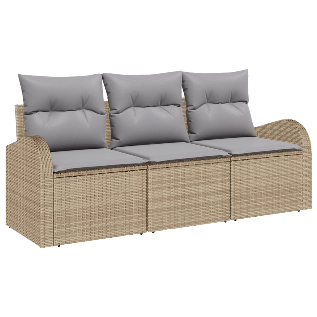 Set Divano da Giardino a 3 Pezzi con Cuscini Beige Polirattan