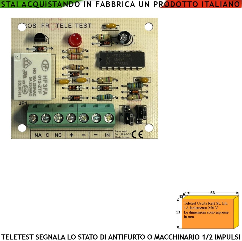 Stampato Segnala il Cambio di Stato di un Apparato Controllato Tramite Relè Scambio libero Gestisce Impulsi Differenziati e Può Attivare Segnalatori Come Cicalini Sirene Lampeggianti Luci Alim. 12 Vdc