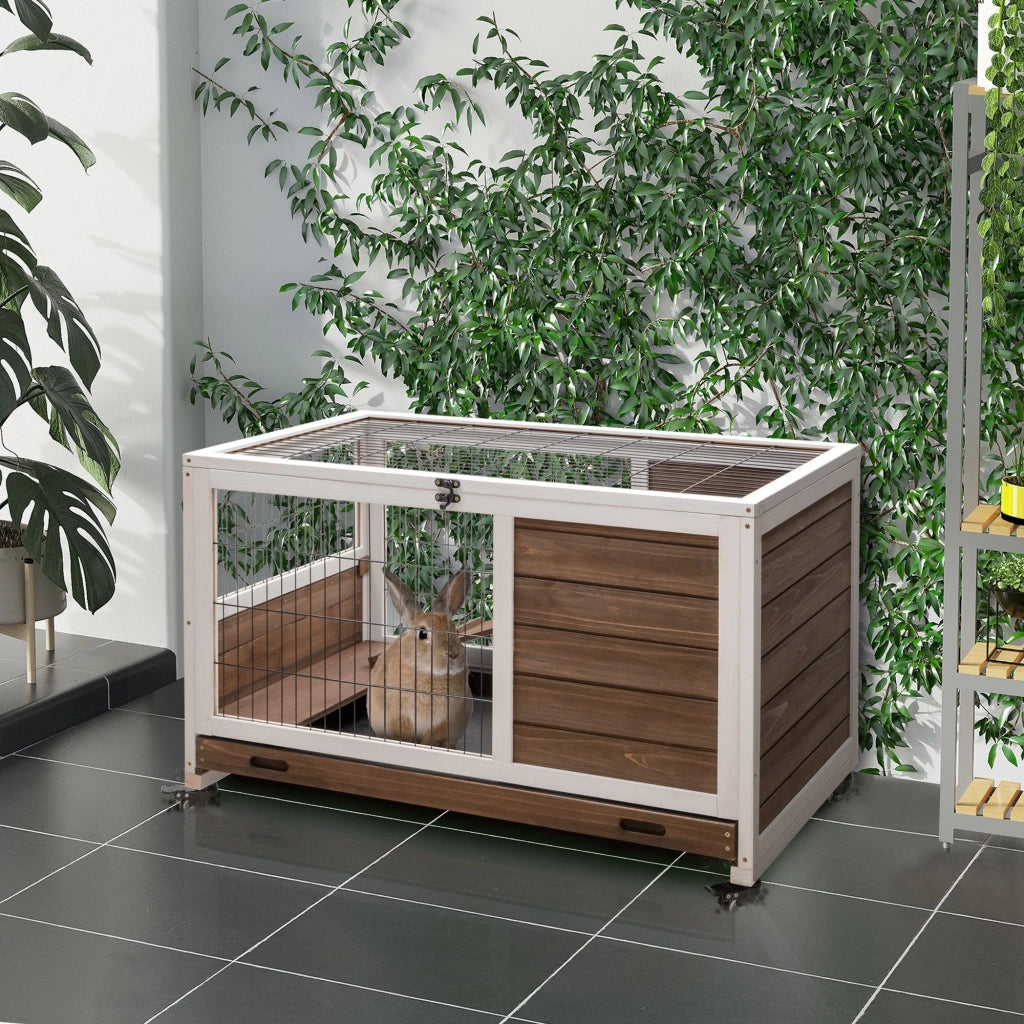 Conigliera 90x53x59 cm Casetta e Rampa in Legno Marrone
