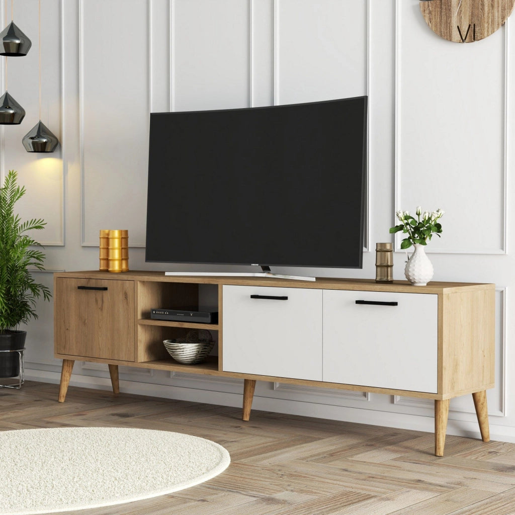 Porta TV in legno "Exxen" - 180 x 35 x 53 cm - Bianco