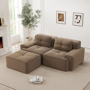 Divano modulare con seduta profonda e design componibile in corduroy marrone