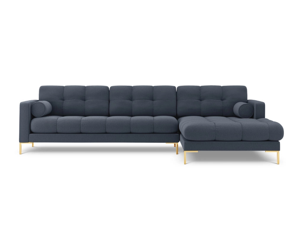 Cosmopolitan Design - Divano angolare destro "Bali" 5 posti in tessuto strutturato blu scuro 