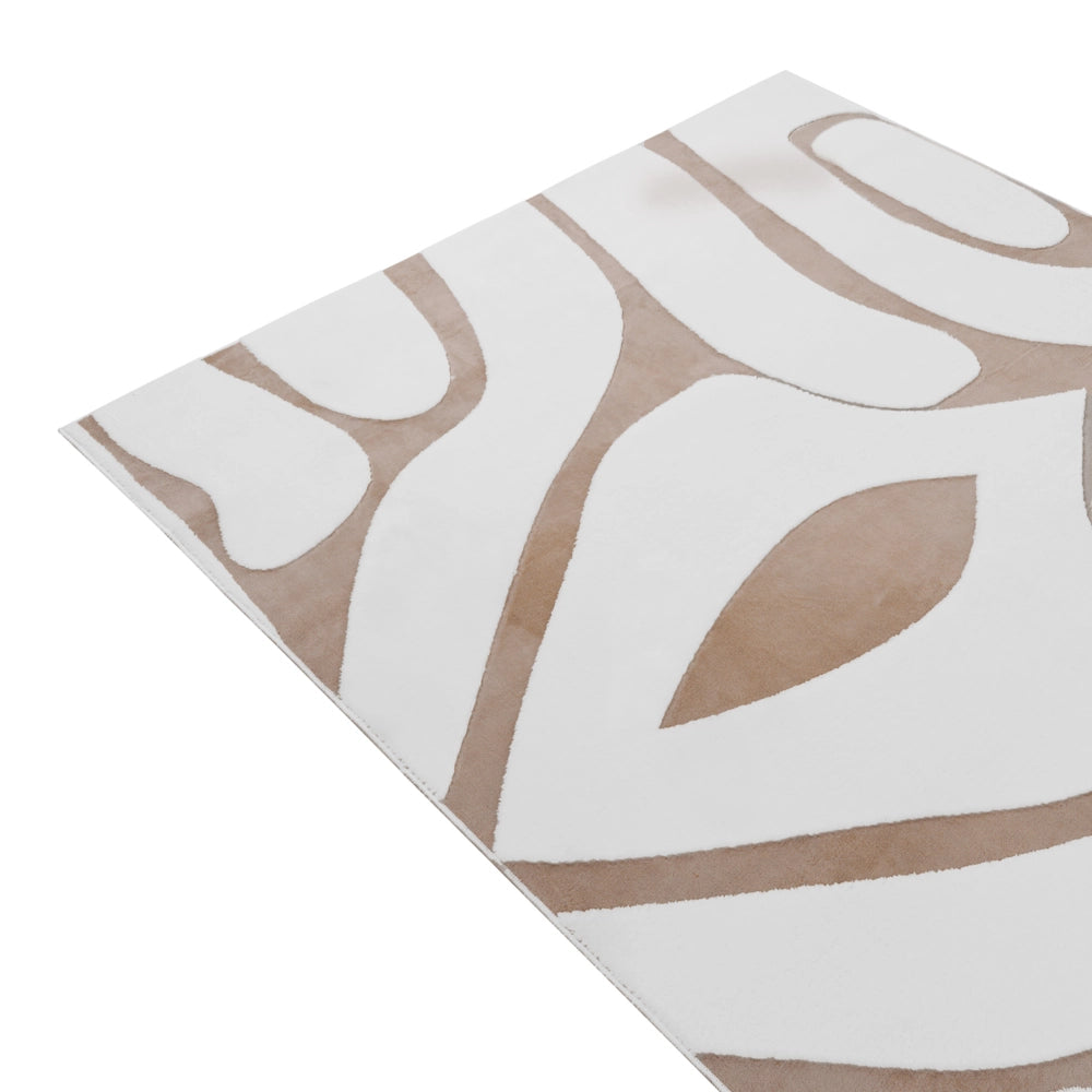 Tappeto da Soggiorno Beige e Bianco Jacquard 160 x 230 cm a Pelo Alto Rettangolare in Poliestere con Retro Antiscivolo Stile Moderno