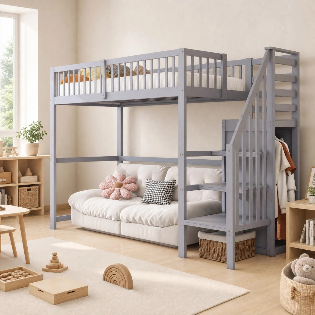Hochbett 90x200 cm con scala; in legno; grigio