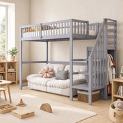 Hochbett 90x200 cm con scala; in legno; grigio