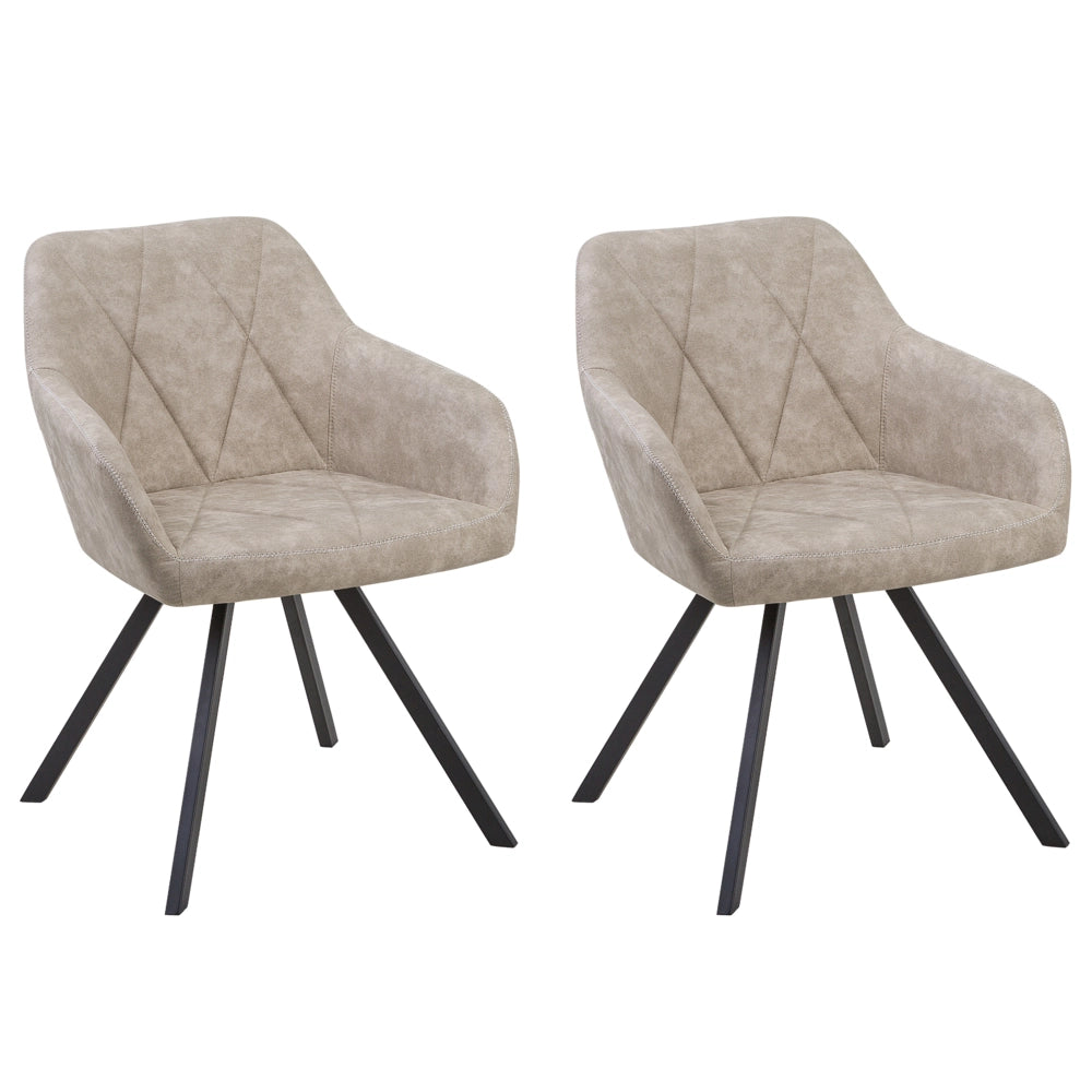 Set di 2 sedie da pranzo in tessuto beige con braccioli schienale trapuntato gambe in metallo Nero retrò di transizione