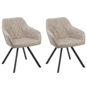 Set di 2 sedie da pranzo in tessuto beige con braccioli schienale trapuntato gambe in metallo Nero retrò di transizione