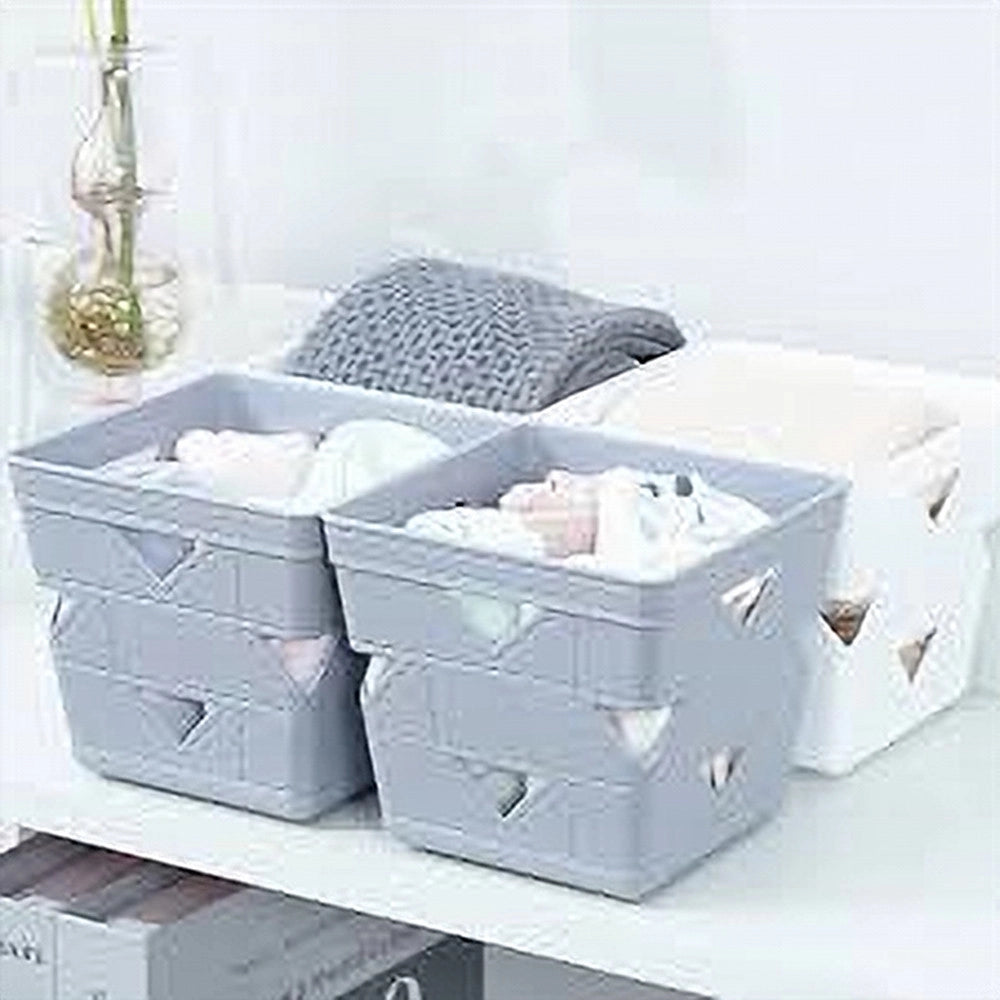 Trade Shop - Set 3pz Cesto Cestino Porta Tutto Oggetti Organizzatore Quadrato 10x10x9cm 10712 -