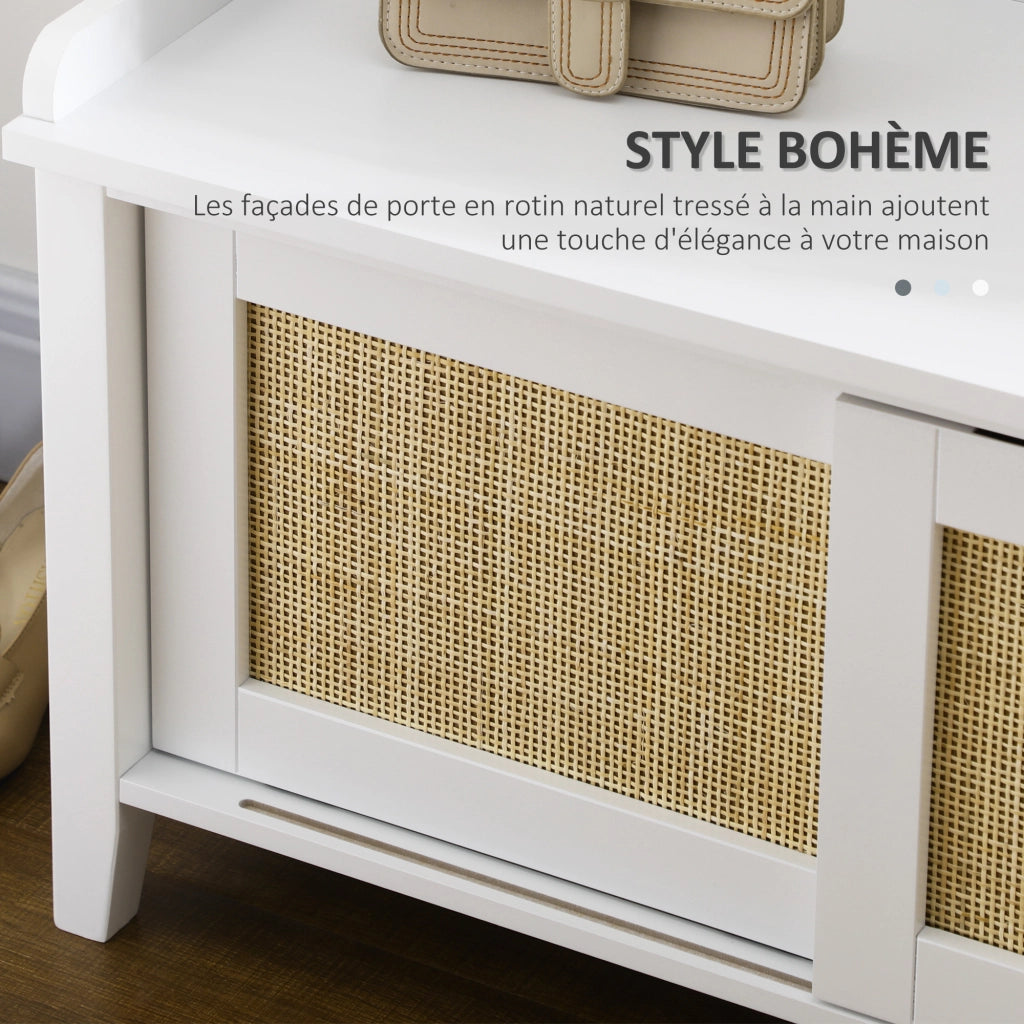 Scarpiera con ante scorrevoli e facciate in rattan ¨C zephmum ¨C bianco 80x35x45 cm