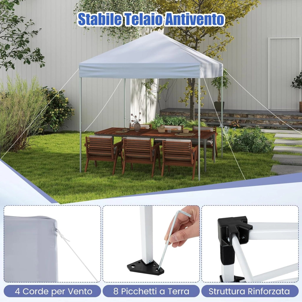 Gazebo Pop-up da Esterno 201 x 201 cm, Gazebo Regolabile in Altezza con Borsa da Trasporto, 8 Picchetti e 4 Corde Antivento, Tenda Pieghevole Portatile per Giardino (Bianco)