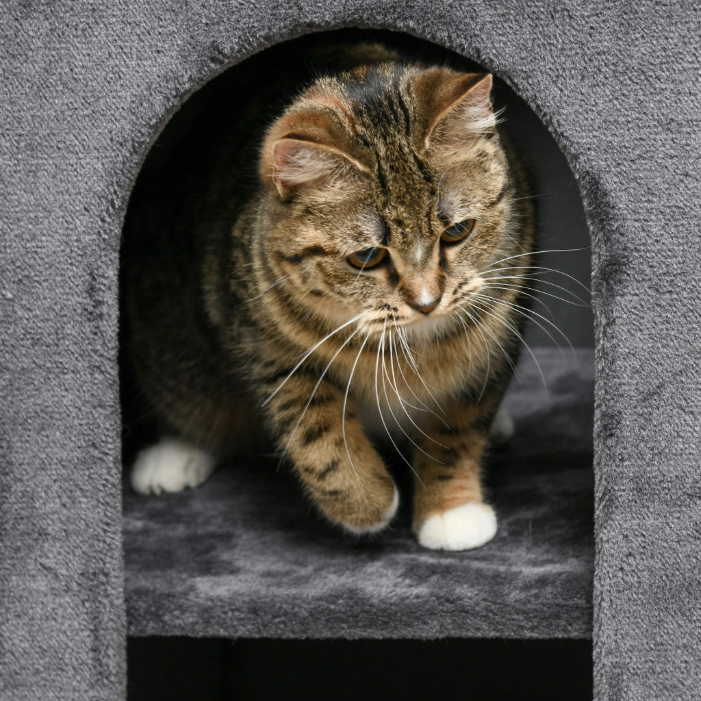 Tiragraffi a Torre con 2 Cucce per Gatti ¨C Xylo ¨C Sisal e Peluche Grigio Naturale