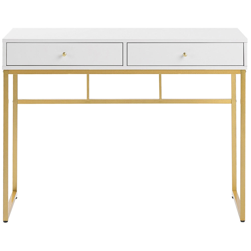Scrivania glamour 2 cassetti base in metallo dorato e bianco Home Office