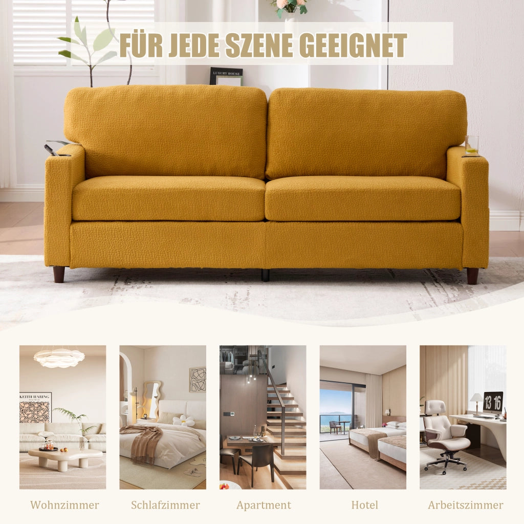 DIVANO 2 posti con USB-C e LED 203x77,5x86 cm Chenille giallo senape
