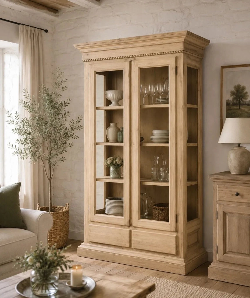 Vetrina classica 2 porte in legno grezzo l.125 p.48 h.196 (606) - Mobili 2G