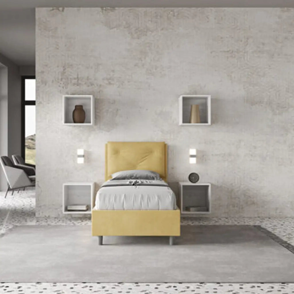 Letto singolo contenitore imbottito 80x190 microfibra ocra Appia