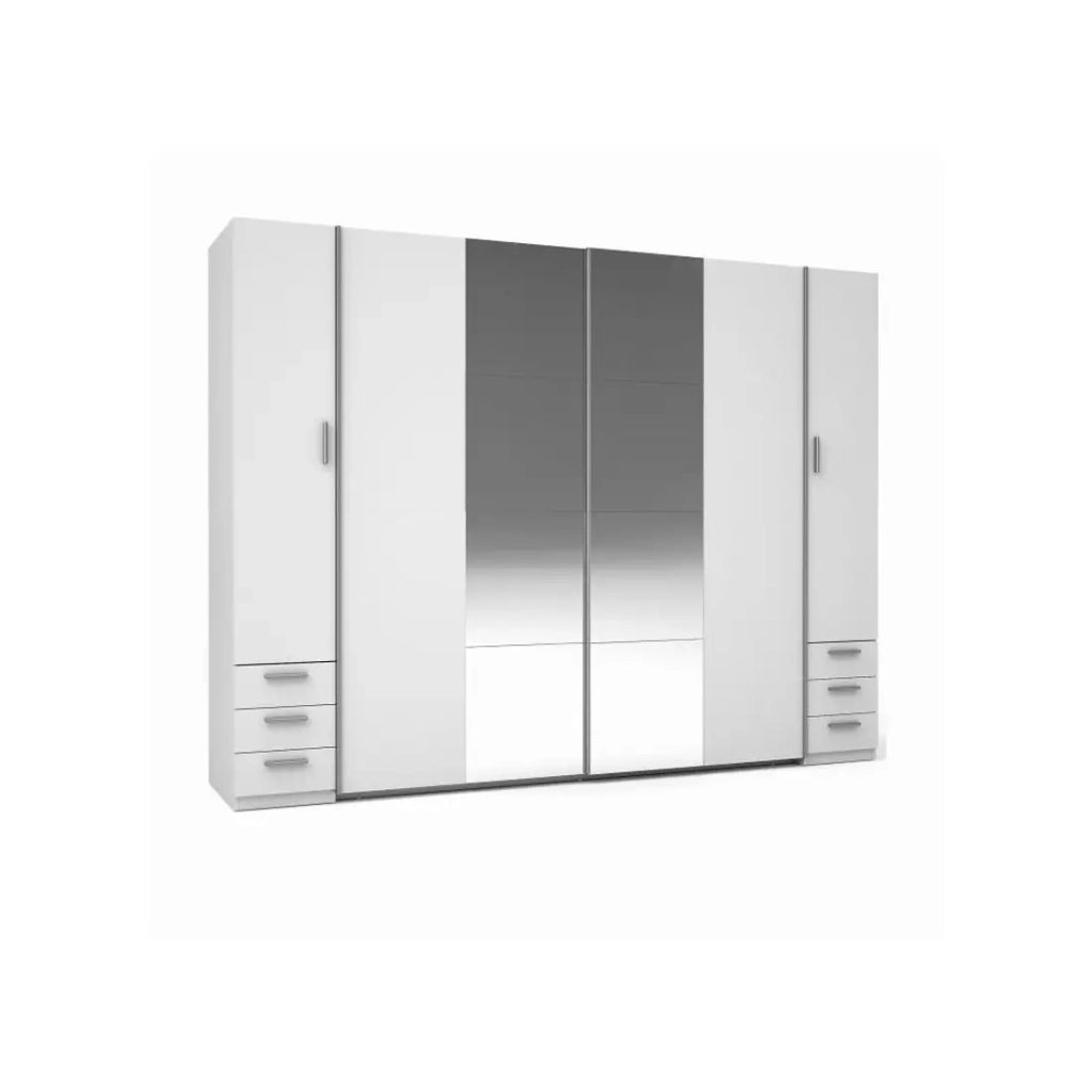 Armadio 4 porte con specchio e 6 cassetti – STAR – Bianco – L264 cm