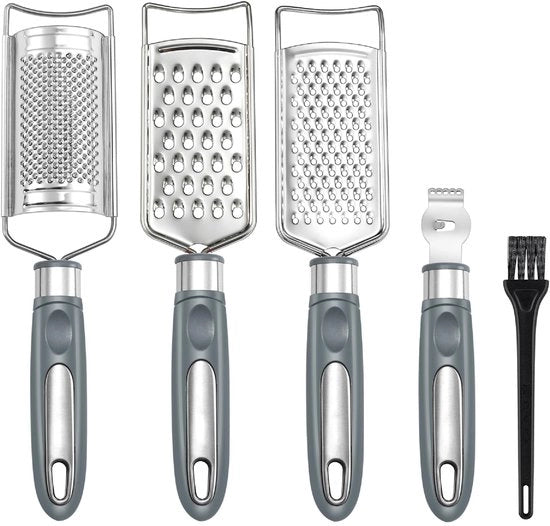 raspante per formaggi, zester, raspante in acciaio inossidabile per zenzero, aglio, noce moscata, cioccolato, verdure, limone, resistente a lavastoviglie, set di 5 (grigio)