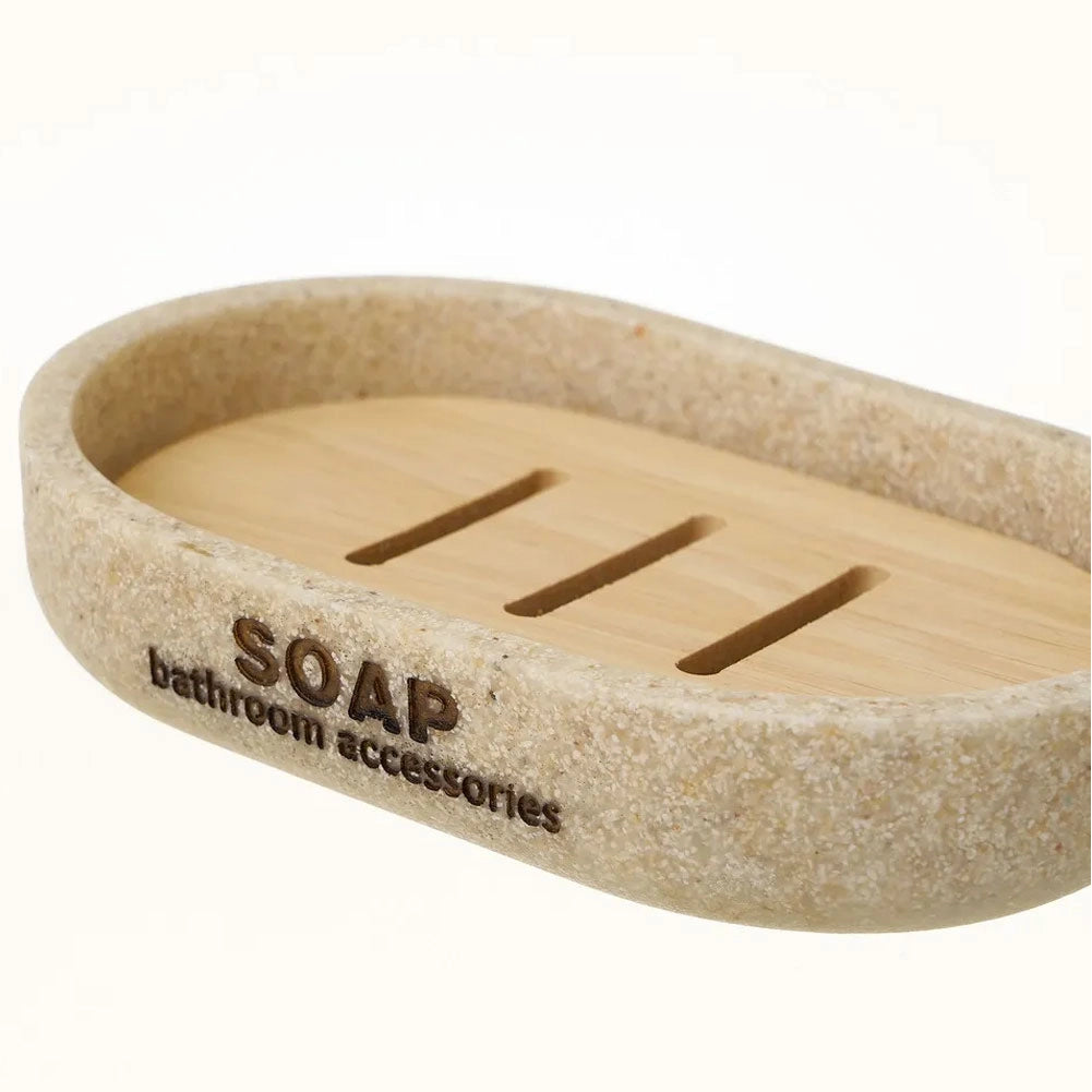 Set Bagno 3pz Con Dispenser Sapone Bicchiere Portaspazzolini Poliresina e Legno