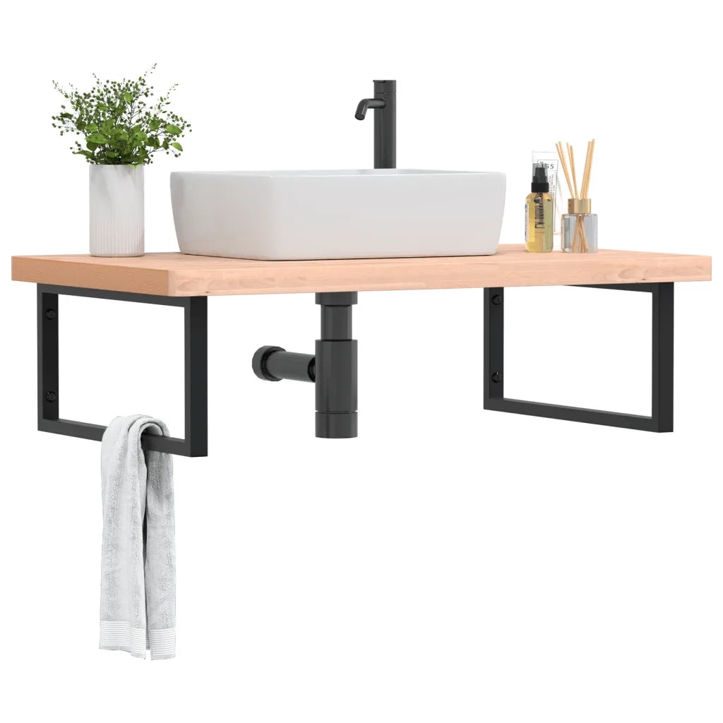 Ripiano a Parete per Lavabo in Acciaio e Massello di Faggio 3302521