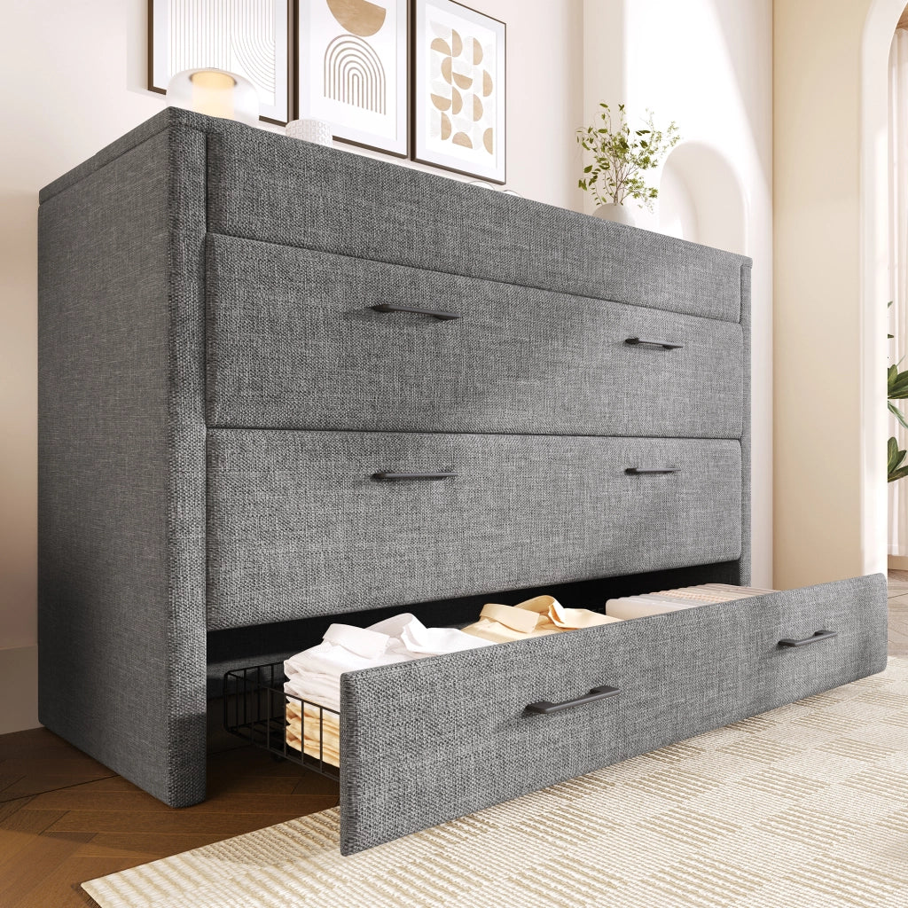 DESMIU Letto a scomparsa 140 × 200 cm 2 posti con 1 cassetto, USB, Type-C e ripiano, senza materasso, grigio