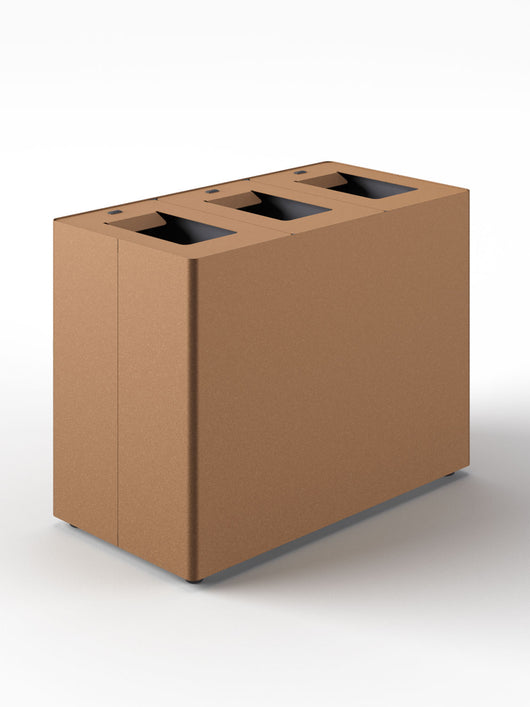 Pattumiera a 3 Scomparti Totale 135 L 84x44x63 cm con Contenitori Interni in Acciaio Verniciato Corten